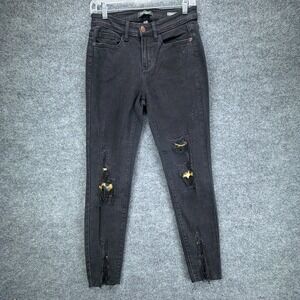 Judy Blue Jeans Womens 3/26 Black Skinny Distressed Leopard Patch Stretchy